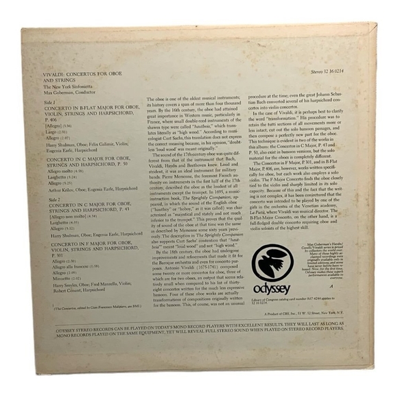 LP Max Goberman, New York Sinfonietta - Vivaldi: Concertos For Oboe And Strings - Picture 2 of 2